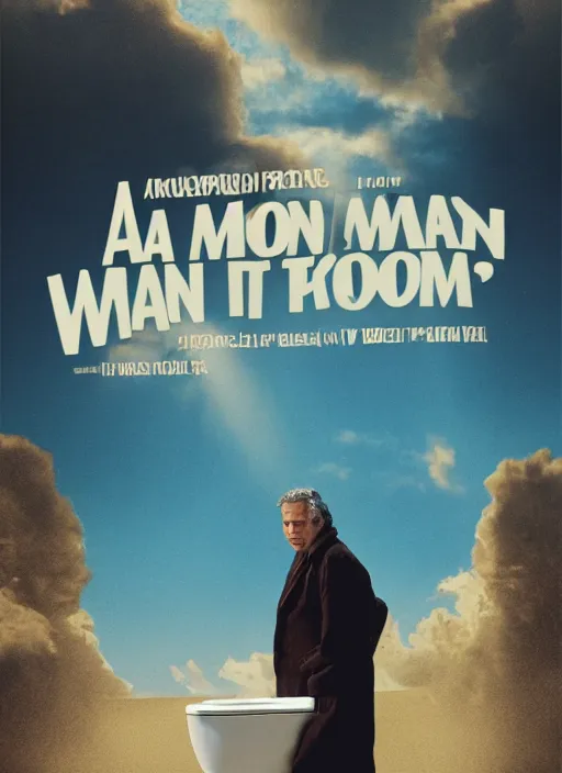 Image similar to a movie poster of a man and a toilet