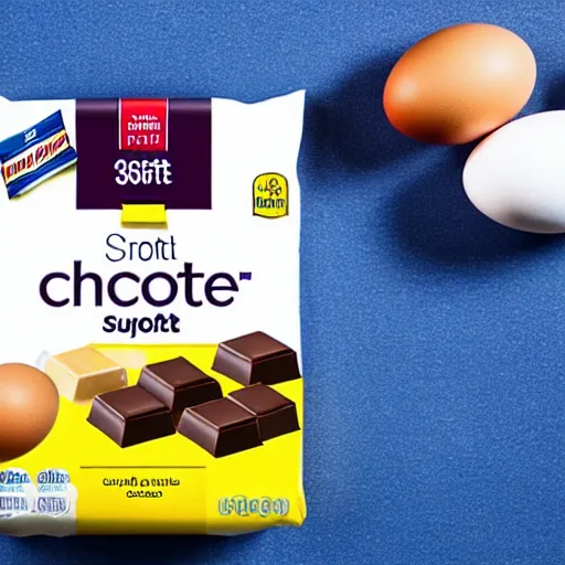 Image similar to Ritter Sport chocolate with egg flavour, product shot, photo