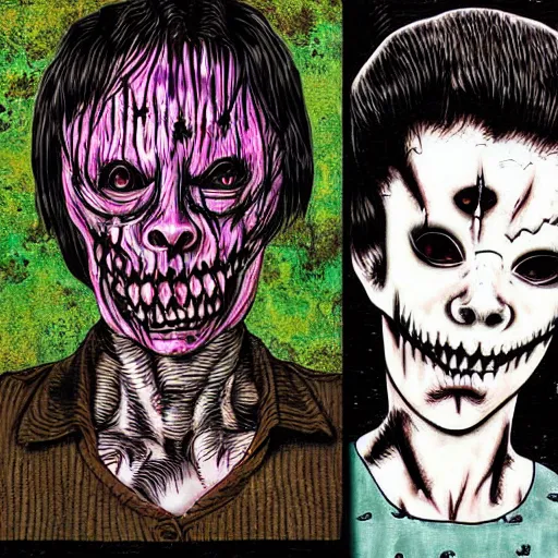 Image similar to disfigure horrors, dark art by Junji Ito, cursed photograph, real, deep acid colors