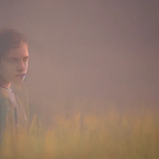 Image similar to color photograph, highly detailed visualisation of loneliness, natural light, mist, film grain, soft vignette, sigma 85mm f/1.4 1/10 sec shutter, film still promotional image, IMAX 70mm footage