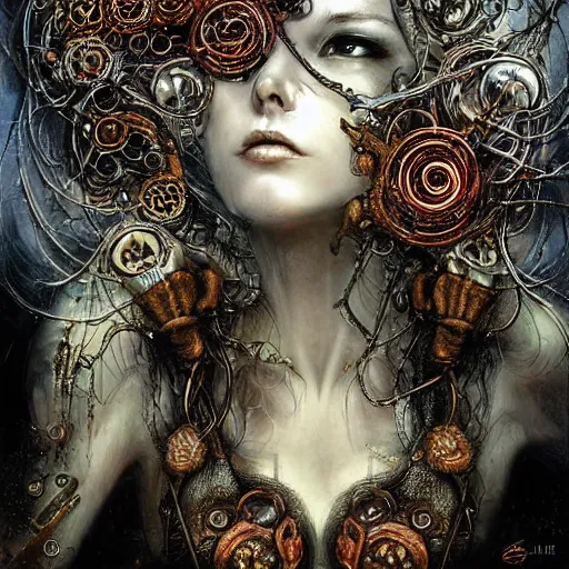 Image similar to blinded cybernetic demon dreaming, lsd, circuitry, intricate detail, royo,