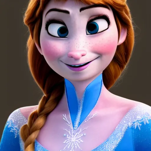 Image similar to anna from frozen as a real woman, ultra realistic, 8 k, highly detailed