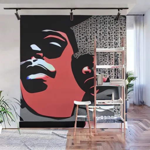 Image similar to Wall mural portrait of Notorious BIG, urban art, pop art, artgerm, by Roy Lichtenstein