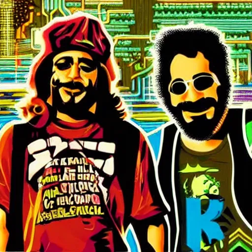 Image similar to cyberpunk cheech and chong