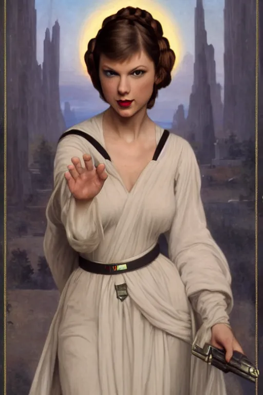 Prompt: taylor swift as princess leia in star wars, by alphonse much and william bouguereau