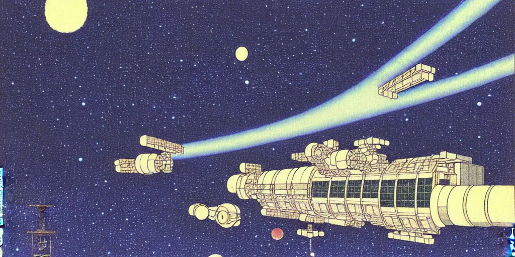 Prompt: a space station by kawase hasui. hd