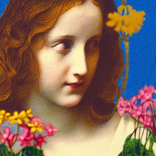 Image similar to close - up of a girl morphing in flowers, film still by wes anderson, depicted by leon battista alberti, limited color palette, very intricate, art nouveau, highly detailed, lights by hopper, soft pastel colors, minimalist