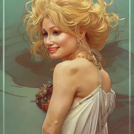 Image similar to beautiful lifelike award winning pencil illustration of dolly parton trending on art station artgerm greg rutkowski alphonse mucha cinematic atmospheric