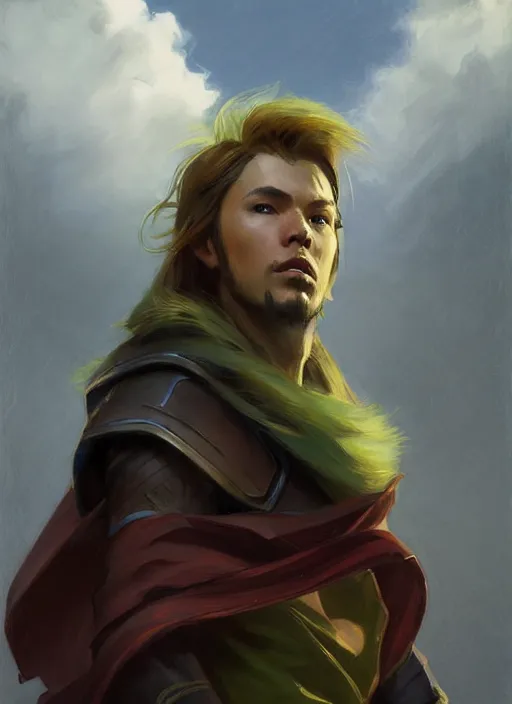 Image similar to portrait of Windrunner from DOTA 2, countryside, calm, fantasy character portrait, dynamic pose, above view, sunny day, thunder clouds in the sky, artwork by Jeremy Lipkin and Giuseppe Dangelico Pino and Michael Garmash and Rob Rey, very coherent asymmetrical artwork, sharp edges, perfect face, simple form, 100mm