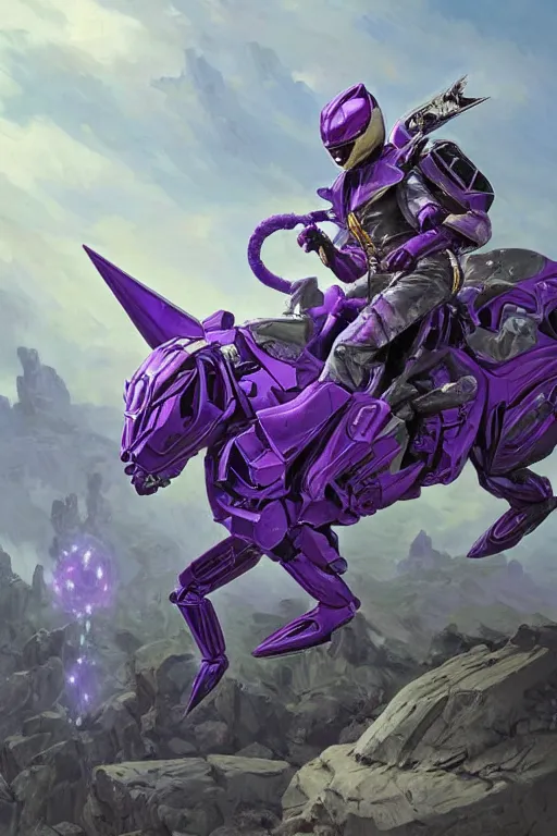 Image similar to portrait of johnny cash as purple ranger from power rangers riding on mecha cowboy snake bull zord, intricate, highly detailed, smooth, artstation, digital illustration by Ruan Jia and Mandy Jurgens and Artgerm and Wayne Barlowe and Greg Rutkowski and Zdislav Beksinski