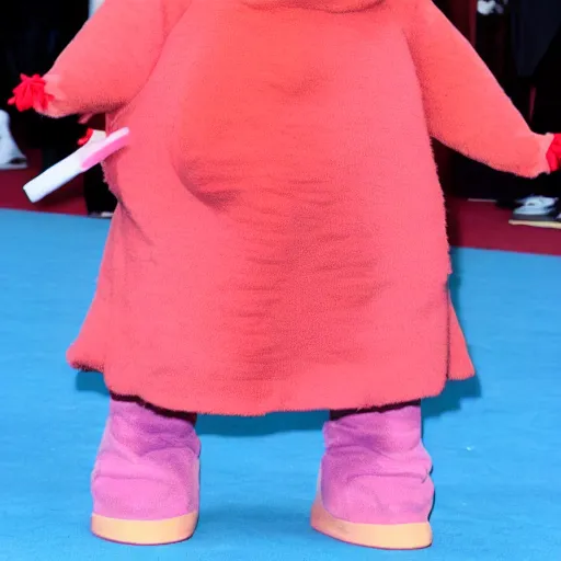 Image similar to kanye west dressed as peppa pig