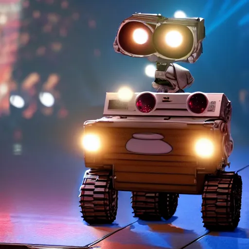 Prompt: wall - e dancing at a pearl jam concert in new york city. cinematic 8 k, depth of field, pixar.