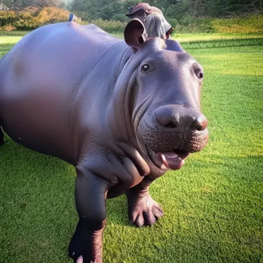 Image similar to photo of dog an hippopotamus taking a selfie