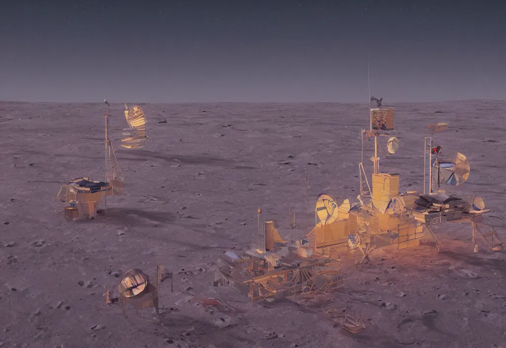 Prompt: accidentally wes anderson award - winning photograph of a russian city on the moon, art by greg rutkowsky, trending on artstation, cinematic lighting, filmic grain, golden hour, detailed, 4 k