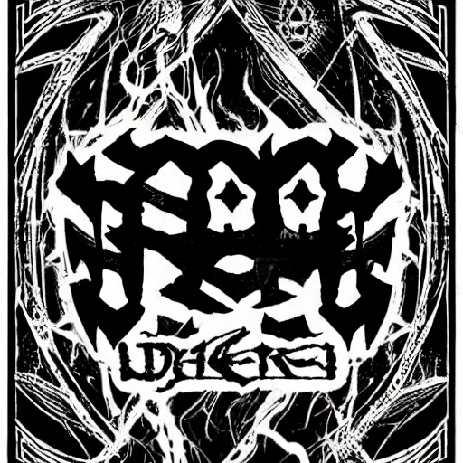 Prompt: black metal concert flyer, black metal logos, unreadable, 3 bands, local bar, d. i. y. venue