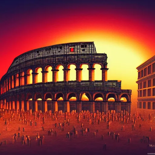 Image similar to roman coliseum, epic retrowave art, trending on art station