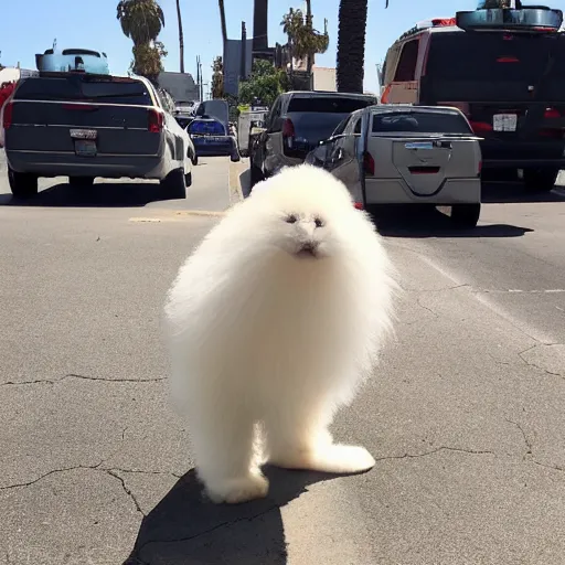 Prompt: LOS ANGELES, CA, USA-SEP 20, 2017: The most helpful friendly huggable fluffy creature that emerged from the opening of the Celestial Divine Portal