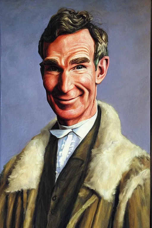 Prompt: oil portrait of Bill Nye the Science Guy as a renaissance inventor