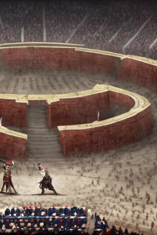 Prompt: putin vs joe biden inside a gladiator arena, 4 k, high res, realistic