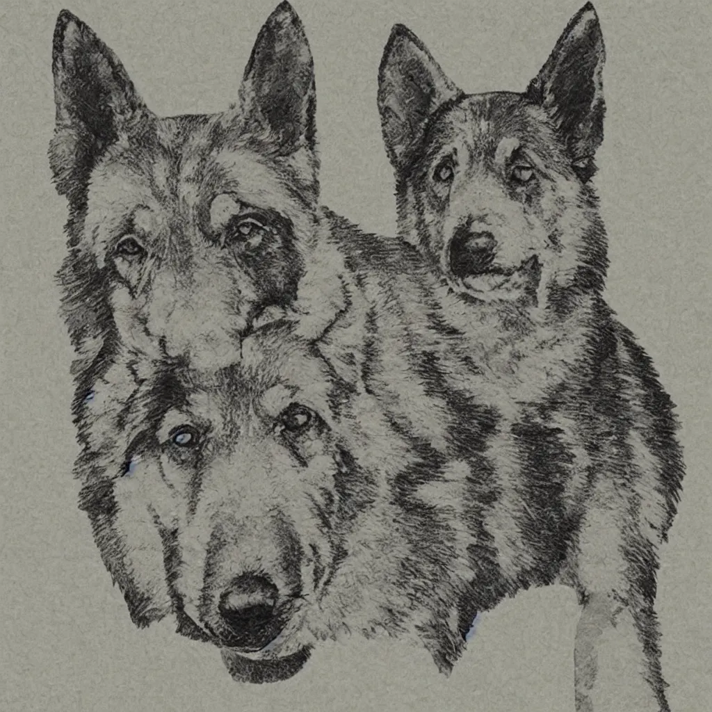 Image similar to illustration of chinese tangram of german shepherd figure, 2 d image