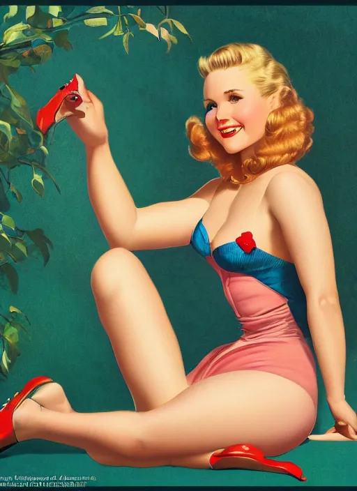 Prompt: pin - up of kristen bell, highly detailed, smooth, sharp focus, intricate, vibrant, digital art, by gil elvgren, trending on artstation, trending on deviantart, trending on cgsociety