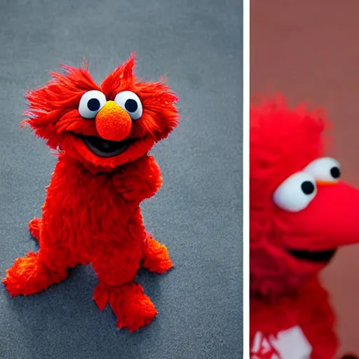 Prompt: a fluffy muppet in the shape of elmo with fluffy soft dark brown fur and with rabbit ears wearing a karate uniform out in nature, photography, photorealistic, muppet, national geohraphic