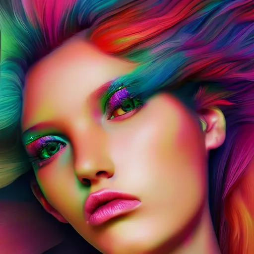 Image similar to highly detailed portrait of a beautiful woman, vaporwave colors, digital art, smooth rendering