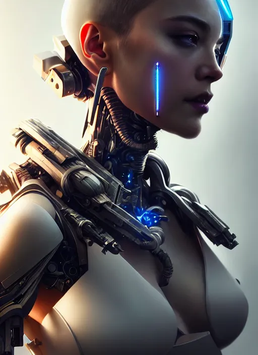Image similar to kylie jenna as a weaponized cyborg, cyberpunk, intricate wirings, highly detailed, sci - fi, octane render, 8 k, sharp focus, smooth, beautiful and graceful, art by artgerm, greg rutkowski, tian zi, soey milk,