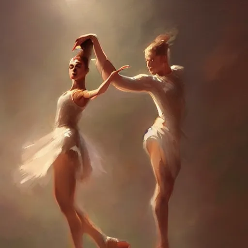 Image similar to oil painting dancer woman with dancer men, herb rose, by greg rutkowski, artstation