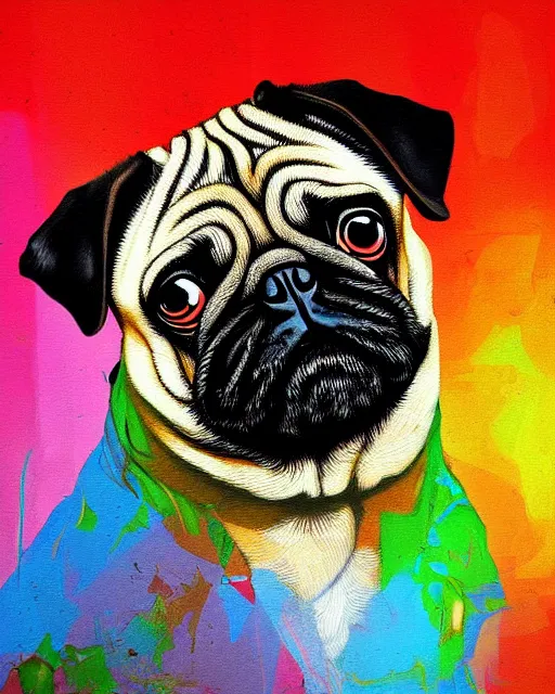 Prompt: a masterpiece painting of a pug dog portrait, in the style of artur bordalo, digital art, muted colors