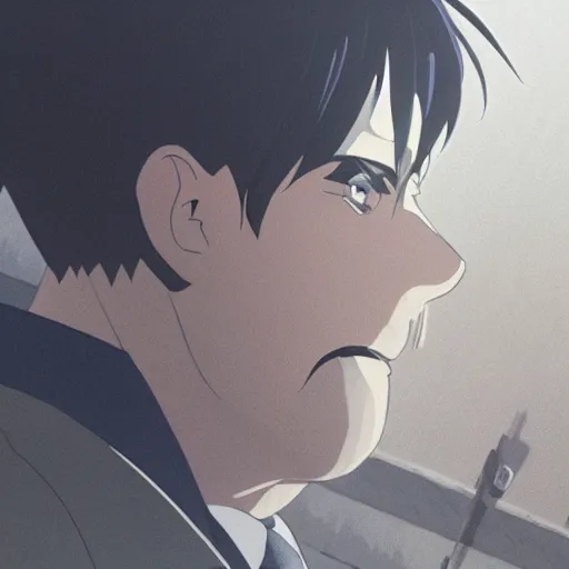 Prompt: a film still portrait of angry hitler, finely detailed features, cinematic lighting, anime key visual, trending on pixiv fanbox, painted by makoto shinkai, studio ghibli, greg rutkowski, wlop