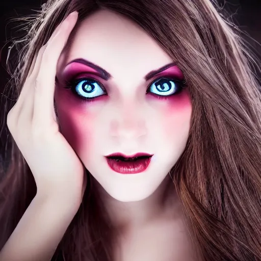 Prompt: photo of beautiful vampire woman make eye contact
