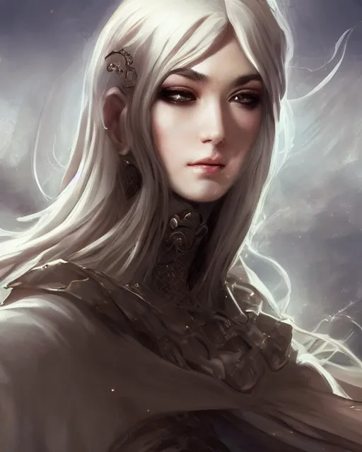 Image similar to a beautiful female cleric, ethereal, dreamy, backlit, highly detailed, stern expression, realistic lighting, sharp focus, windswept, rule of thirds, symmetrical facial features, by artgerm, wlop, rossdraws, frank frazetta, andrei riabovitchev, trending on artstation, hd, 4 k, fantasy