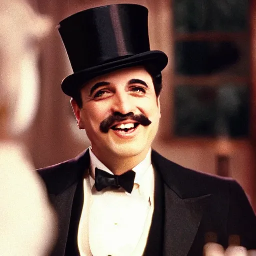 Prompt: the godfather wears a top hat and smiles. 5 0 mm, cinematic, technicolor