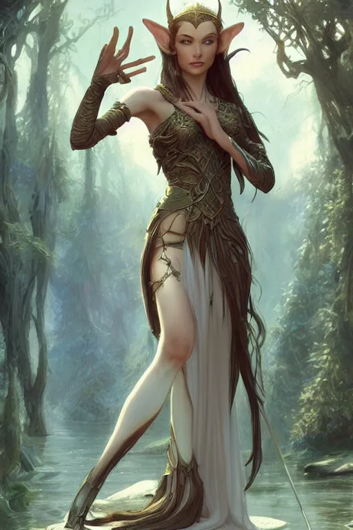 Image similar to beautiful elven princess, accurate anatomy, only two hands, highly detailed, digital painting, artstation, concept art, smooth, sharp focus, illustration, Unreal Engine 5, 8K, art by Ross Tran and Michael Whelan and greg rutkowski and alphonse Mucha