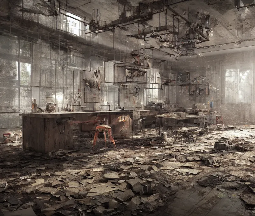 Image similar to Abandoned factory room, octane render, artstation trending, highly detailded