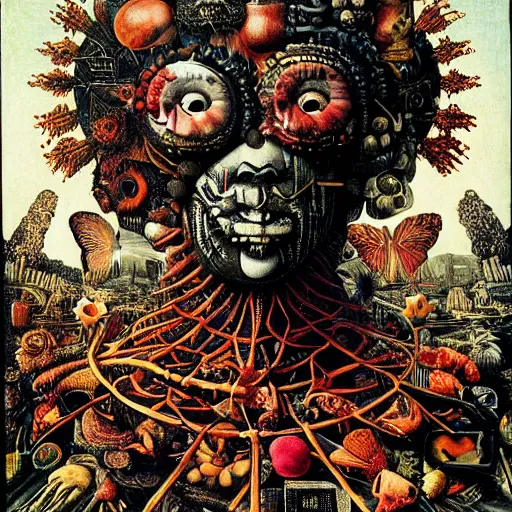 Image similar to post - punk new age album cover, asymmetrical design, dollar bank notes, capitalism, magic, apocalypse, psychedelic, black white pink, magic, giger h. r., giuseppe arcimboldo