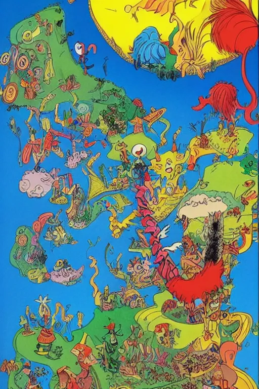 Image similar to The world reimagined by Dr. Seuss, fantasy, imagination