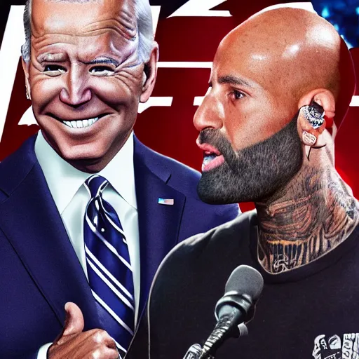 Image similar to extreme, uhdr, photorealistic, joe biden meet joe budden, fine details, highly detailed