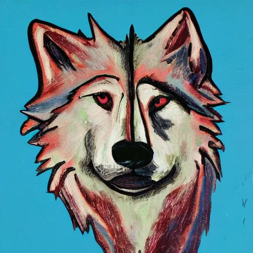 Image similar to retarded wolf portrait, expressionism style