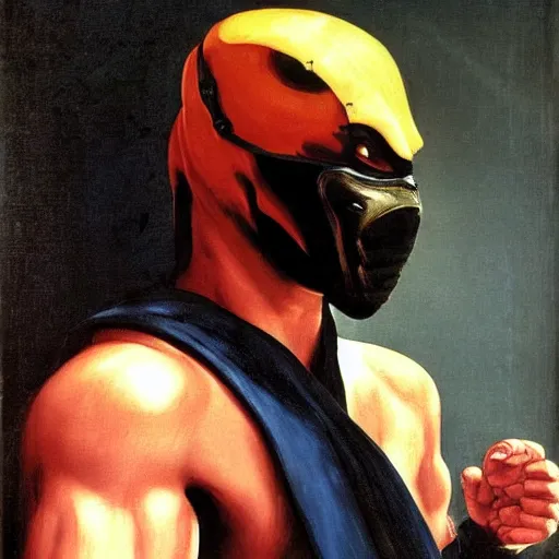 Image similar to portrait of a mortal kombat warrior, by caravaggio