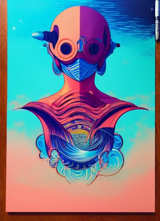 Prompt: ocean with a sunset, tristan eaton, victo ngai, artgerm, rhads, ross draws