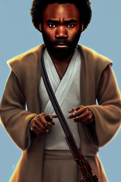 Image similar to Donald Glover as a Jedi from Star Wars, Naboo, realistic portrait, symmetrical, highly detailed, digital painting, artstation, concept art, smooth, sharp focus, cinematic lighting, art by Ralph McQuarry