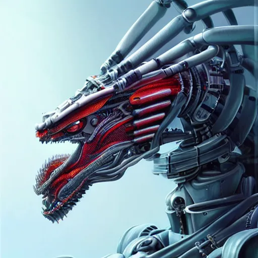 Image similar to Perfectly-centered portrait of a Fully mechanical robot-dragon, lifelike, super highly detailed, professional digital painting, artstation, concept art, smooth, sharp focus, extreme illustration, Unreal Engine 5, Photorealism, HD quality, 8k resolution, cinema 4d, 3D, beautiful, cinematic, art by artgerm and greg rutkowski and alphonse mucha and loish and WLOP