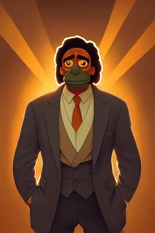 Prompt: clear portrait of apu from the simpsons, cottagecore!!, mafia background hyper detailed, character concept, full body, dynamic pose, intricate, criminal appearance, highly detailed, digital painting, artstation, concept art, smooth, sharp focus, illustration, art by artgerm and greg rutkowski and alphonse mucha