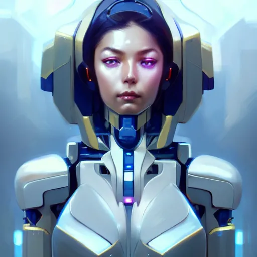 Image similar to beautiful full body mecha goddess meditation, creative, perfect skin, angelic, digital painting, beautiful eyes!, pretty face!!, symmetry, concept art, sharp focus, illustration, art by artgerm! greg rutkowski magali villeneuve wlop! ilya kuvshinov!!, octane render