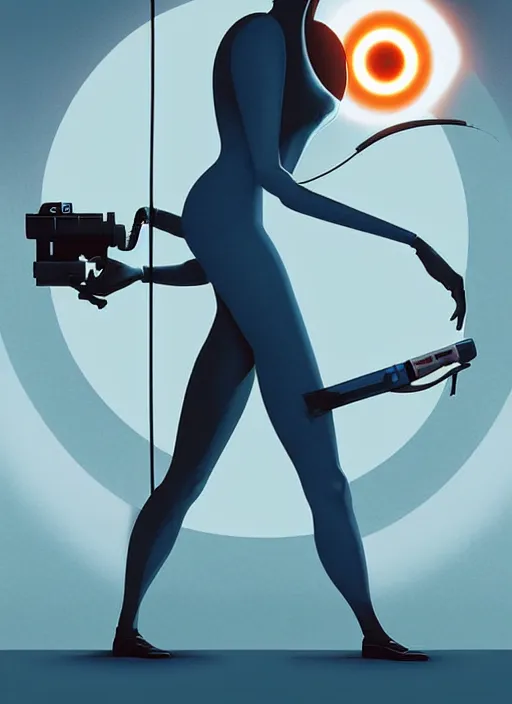 Image similar to poster artwork by Michael Whelan and Tomer Hanuka, of a product poster of the Portal Gun, from the game Portal 2, from Valve, Aperture Science, clean