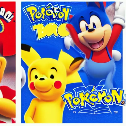 Image similar to photograph of winnie the pooh and super mario and sonic the hedgehog anime style, on pokemon card packs at target