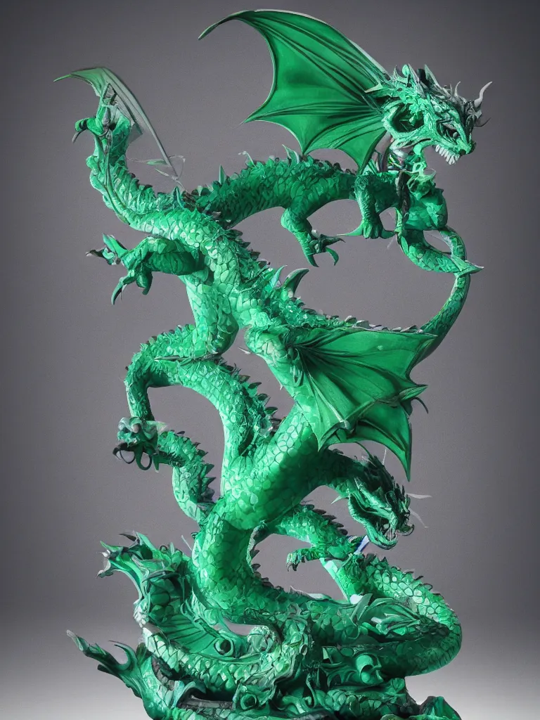 Prompt: A dragon statue made of jade, 4k, artstation