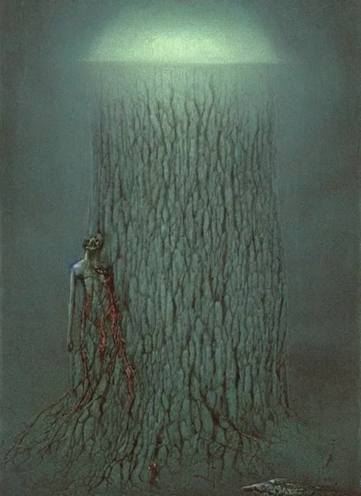 Image similar to devouring painted by zdzislaw beksinski